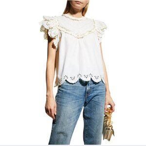 NWT Love the Label Sola Top Shirt Blouse Womens Medium Cream Ivory Embroidered